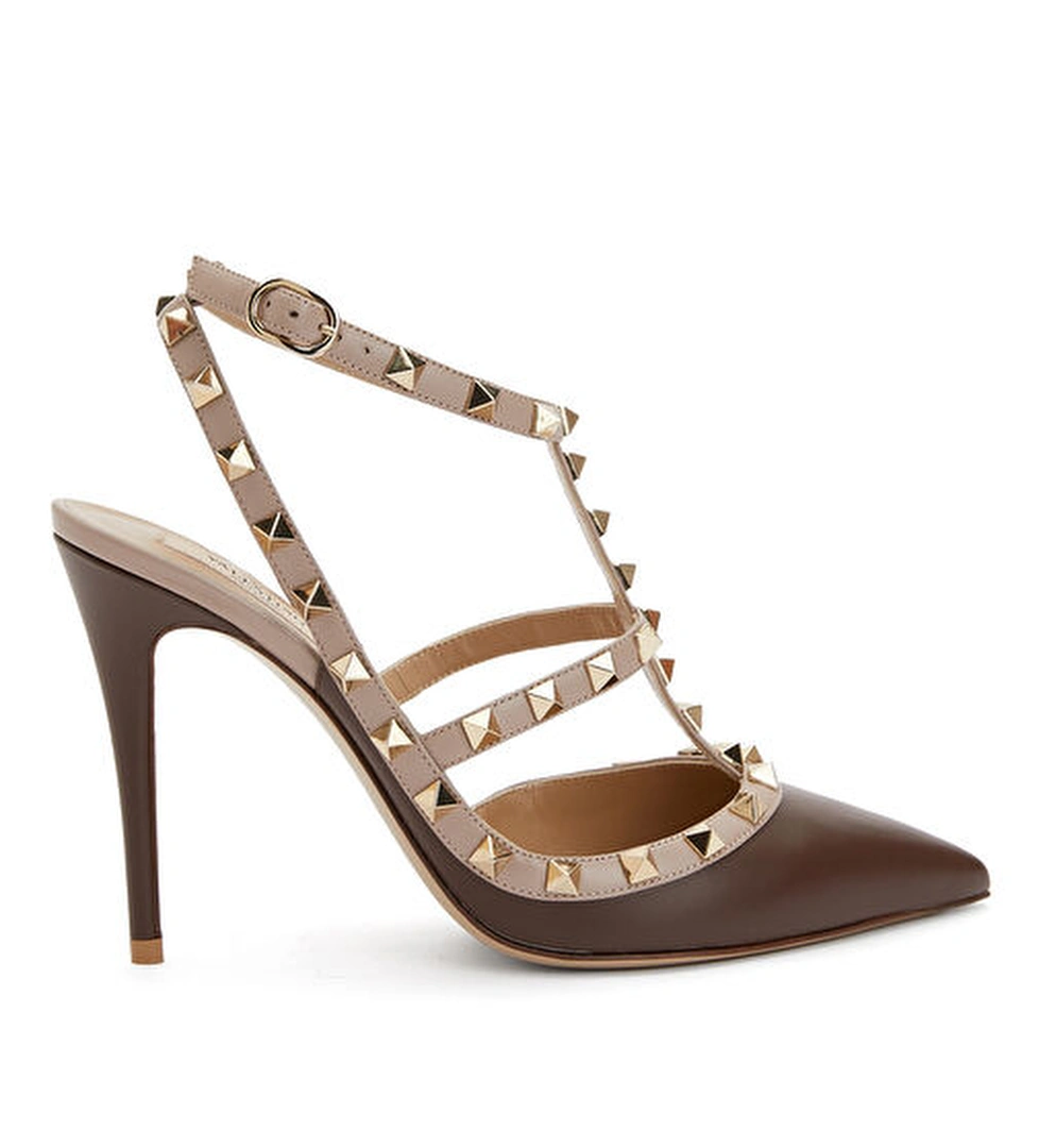 Valentino Garavani Rockstud Kahverengi Deri Topuklu Ayakkabı model görseli