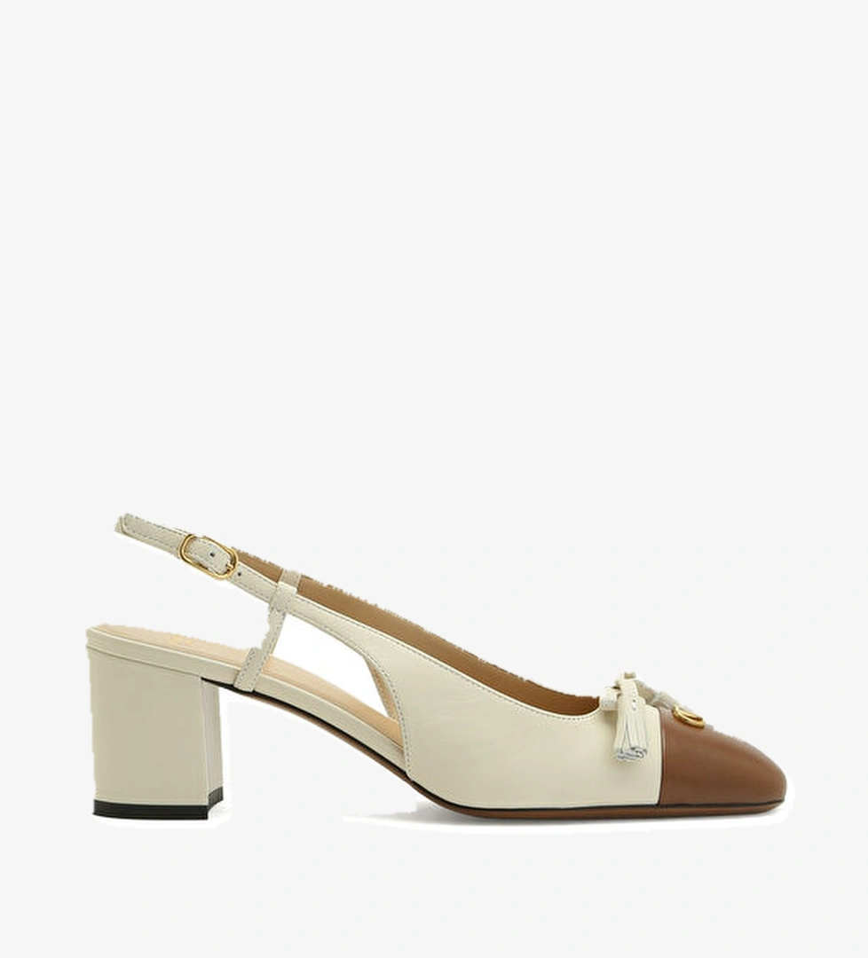 Valentino Garavani Krem Kahverengi Deri Topuklu Ayakkabı model görseli