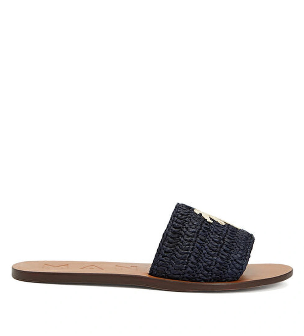 Lacivert Beyaz Kadın Rafya Terlik - Görsel 1