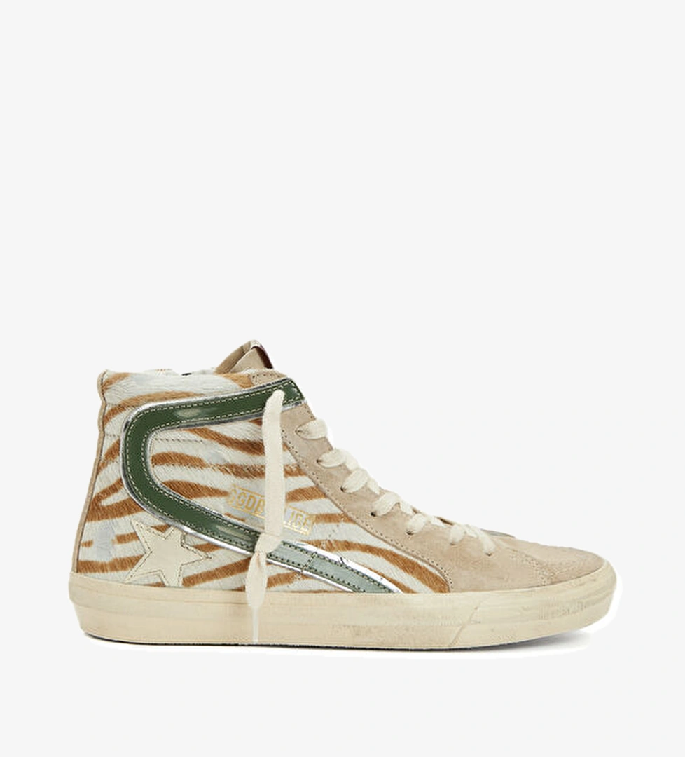 Golden Goose Slide Zebra Desenli Kadın Deri Sneaker model görseli