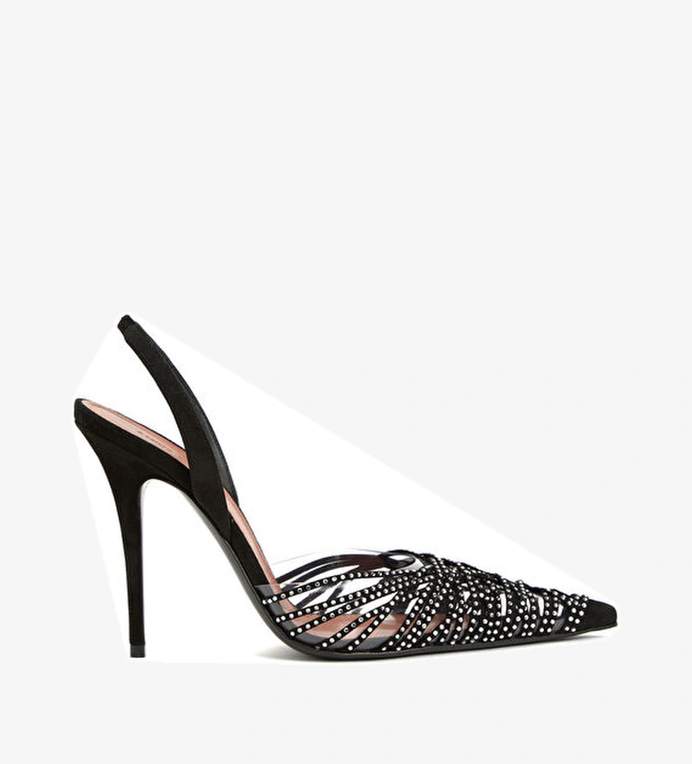 Amina Muaddi Lori Siyah Beyaz Deri Topuklu Ayakkabı model görseli