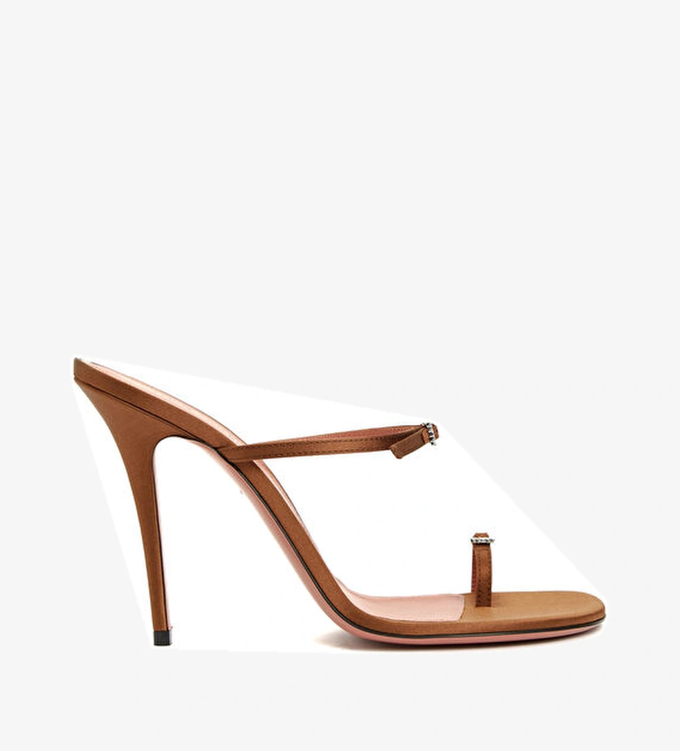 Amina Muaddi Adut Koyu Kahverengi Kadın İpek Terlik model görseli