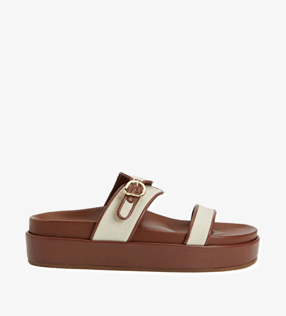 Ancient Greek Sandals Tria 2 Platform Bej Kahve Kadın Kanvas Terlik model görseli