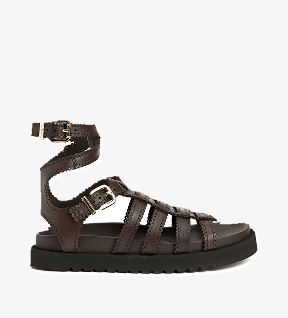 Goldie Gladiator Kahverengi Kadın Deri Sandalet - Görsel 1