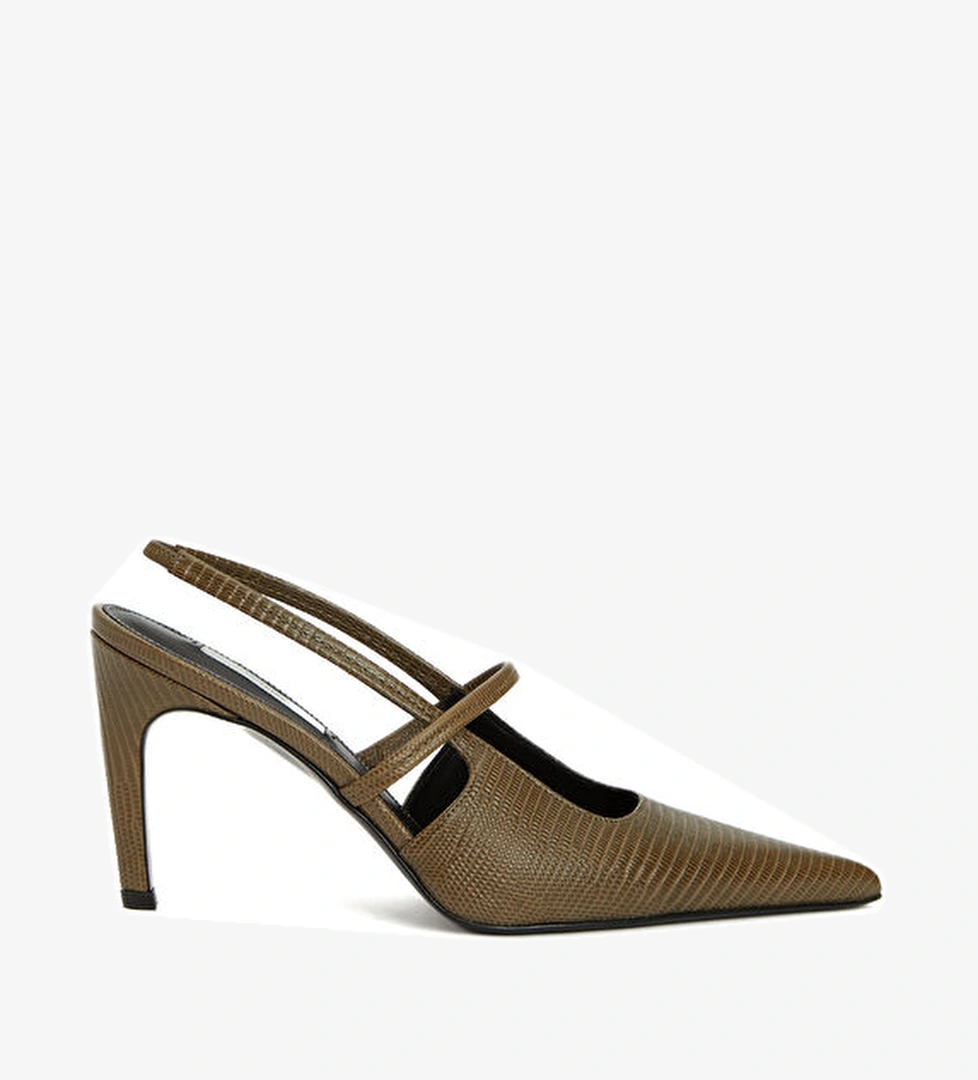 Toteme Haki Deri Topuklu Ayakkabı model görseli