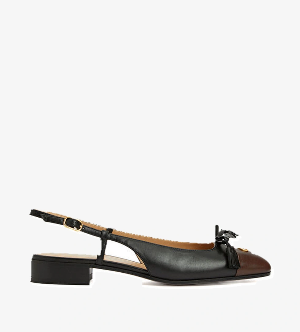 Valentino Garavani Siyah Kahve Logolu Deri Babet model görseli