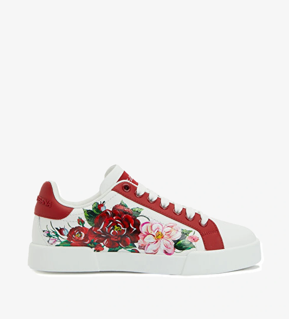 Dolce&gabbana Kırmızı Çiçek Baskılı Kadın Deri Sneaker model görseli