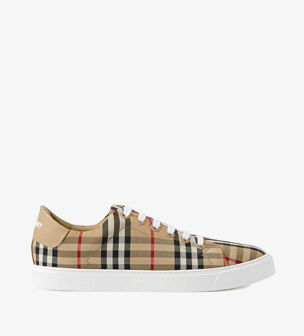 Burberry Burberry Check and Leather Bej Deri Kadın Sneaker Beymen'de! Bej - 1. görsel