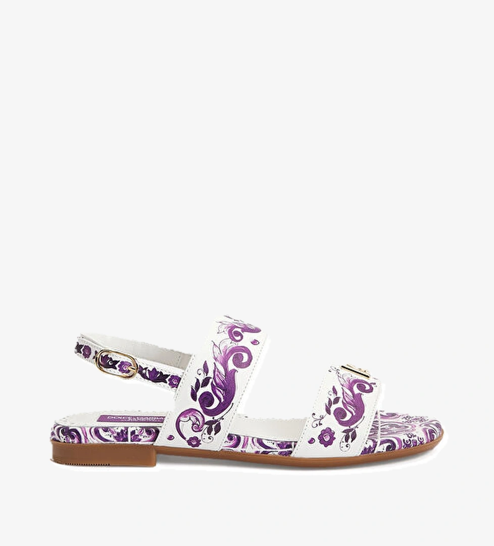 Çok Renkli Desenli Kız Çocuk Deri Sandalet - Görsel 1