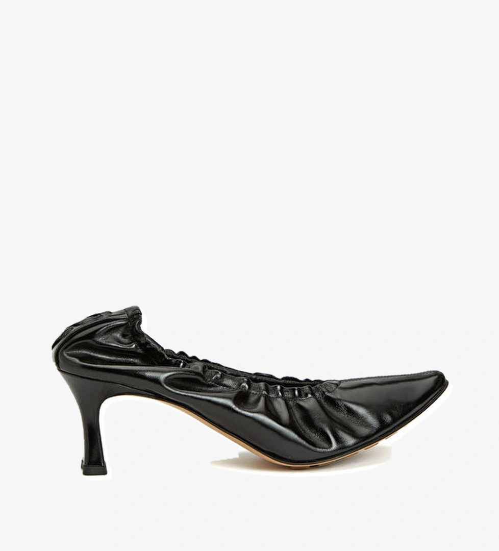 Siyah Deri Topuklu Ayakkabı - Görsel 1