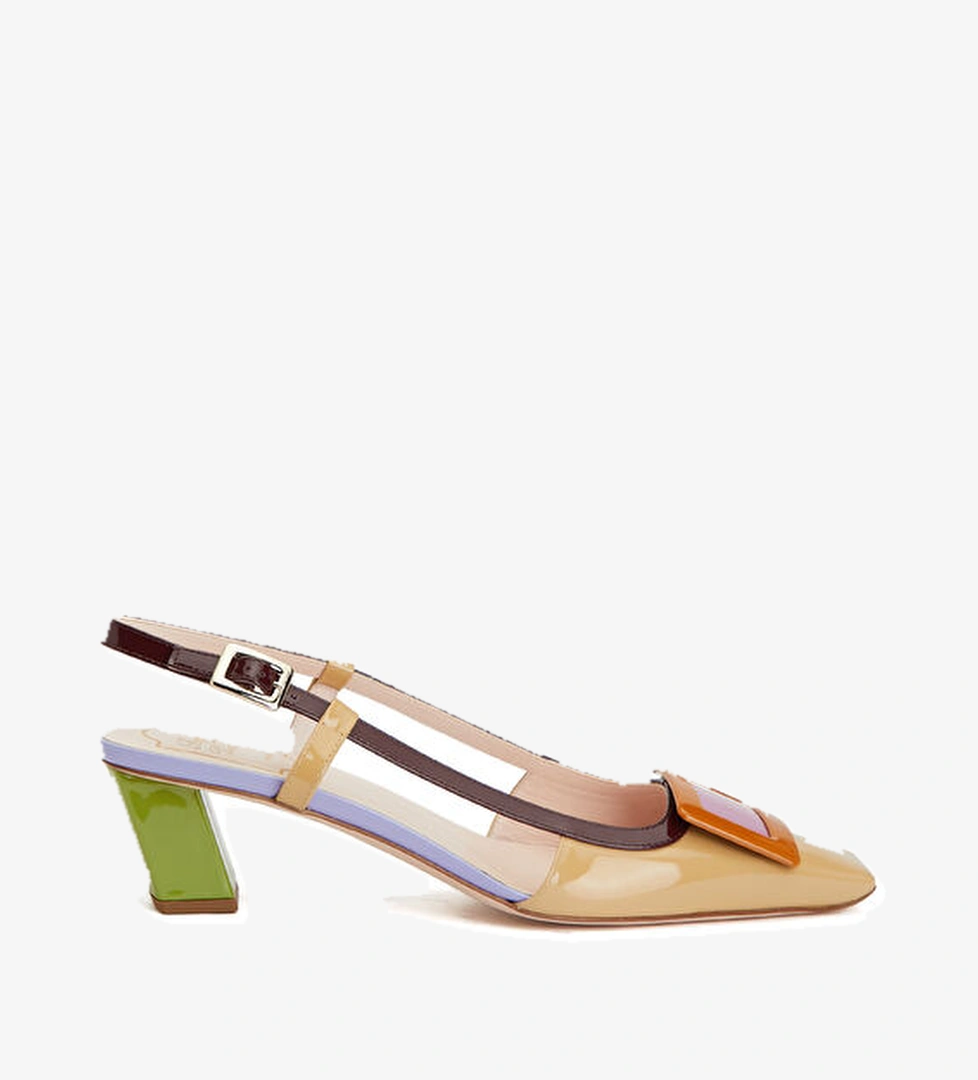 Belle Çok Renkli Deri Topuklu Ayakkabı - Görsel 1