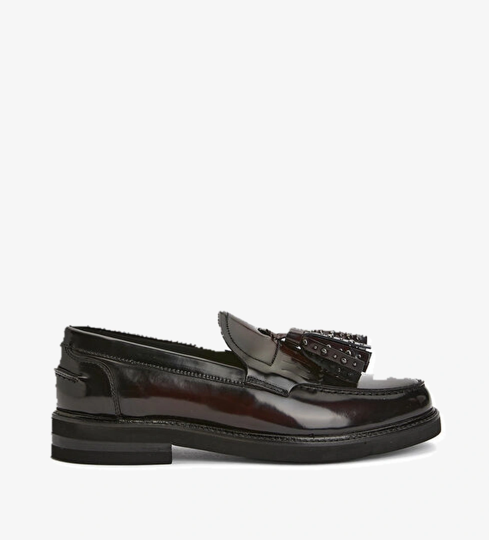 Bordo Püsküllü Kadın Deri Loafer - Görsel 1