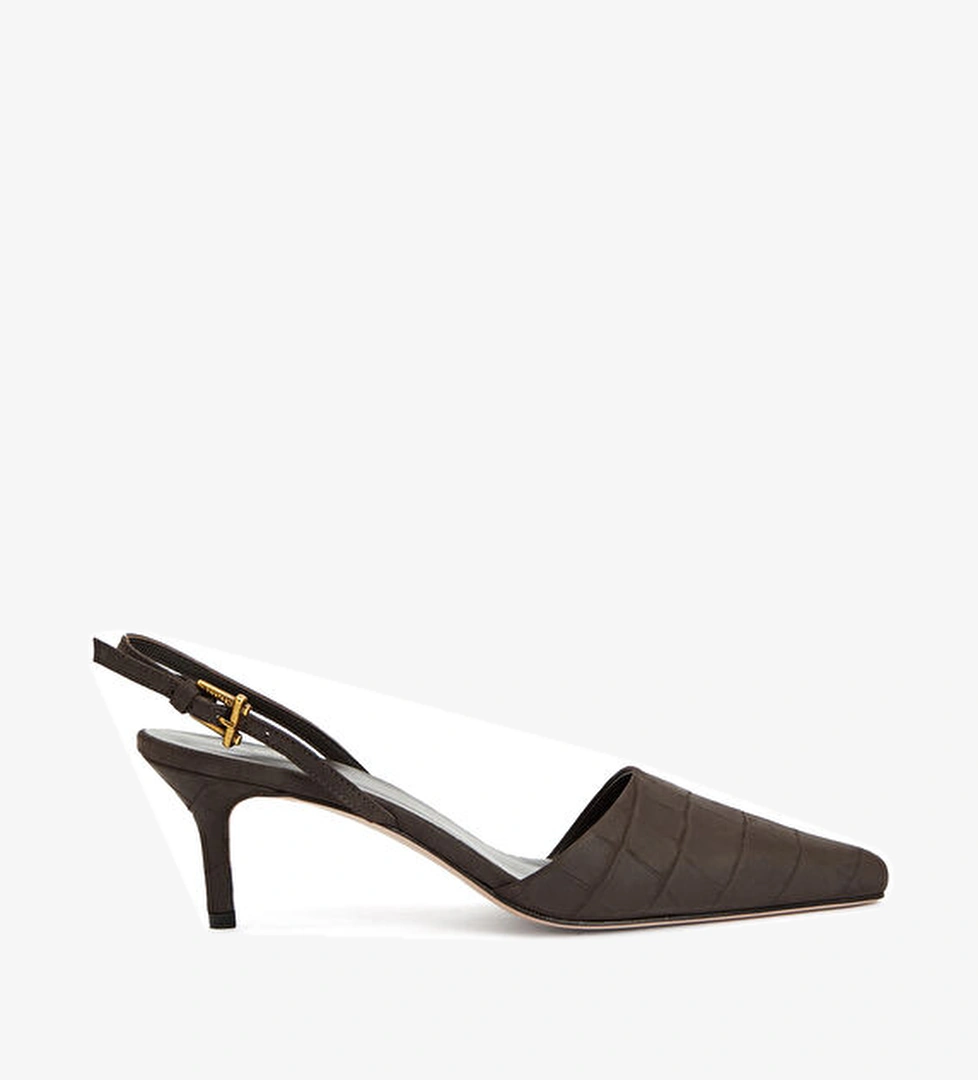 Kahverengi Deri Topuklu Ayakkabı - Görsel 1