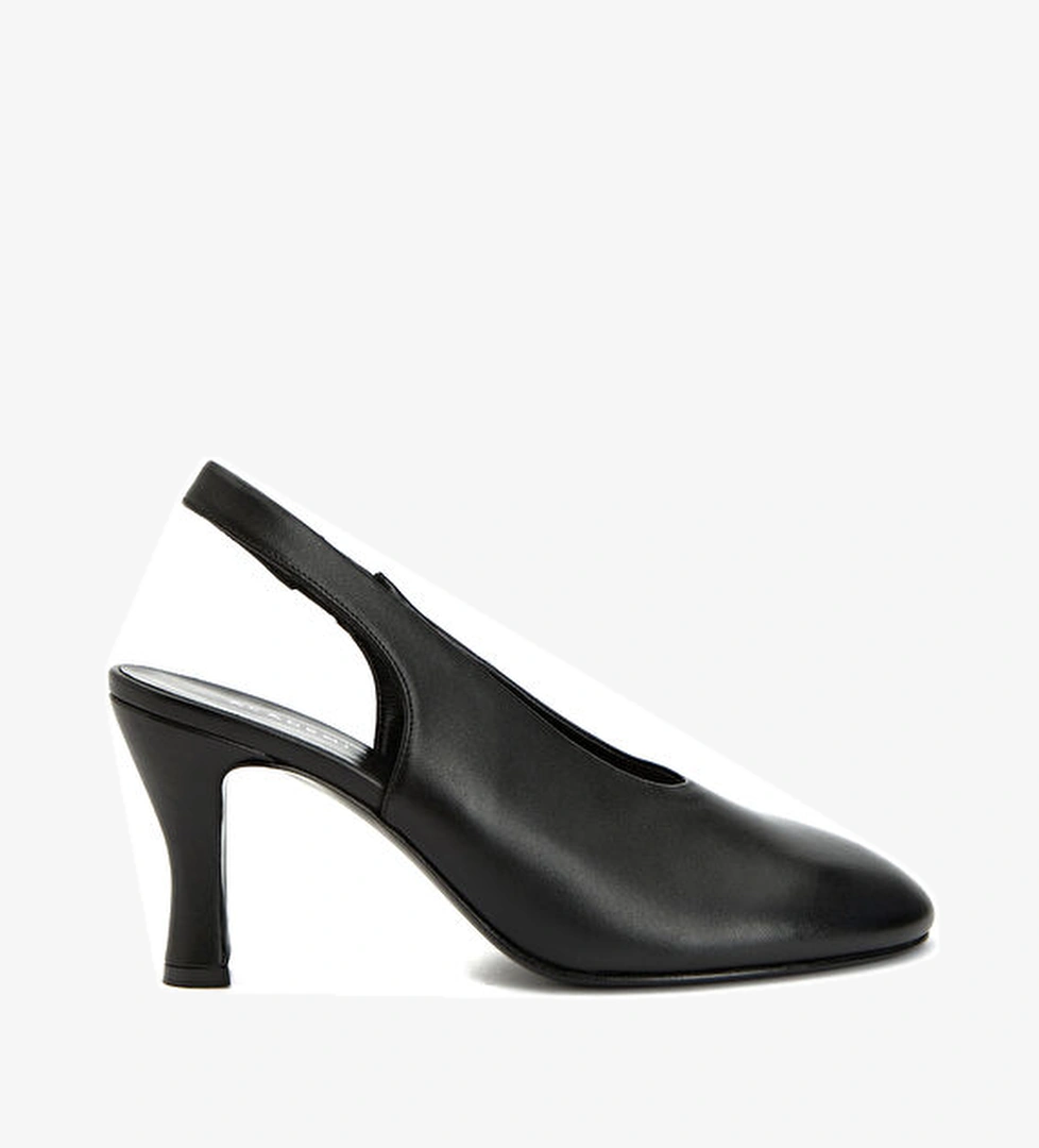 Siyah Deri Topuklu Ayakkabı - Görsel 1