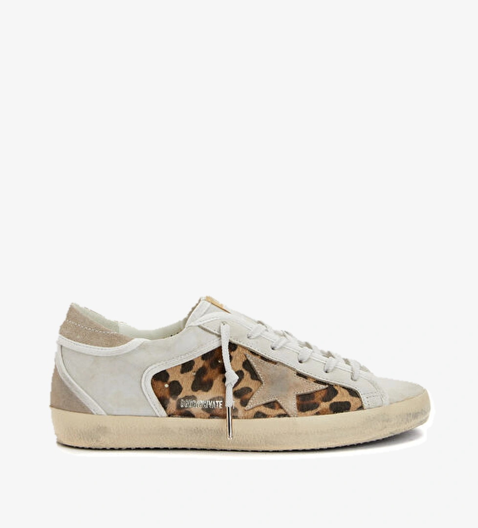 Super Star Leopar Desenli Kadın Deri Sneaker - Görsel 1