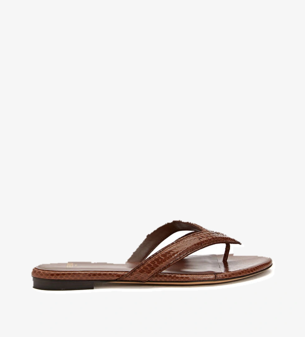 Kahverengi Kadın Deri Terlik - Görsel 1