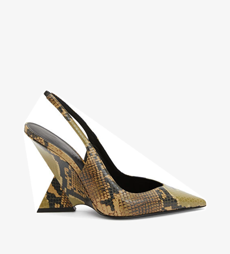 Cheope Siyah Sarı Deri Topuklu Ayakkabı - Görsel 1