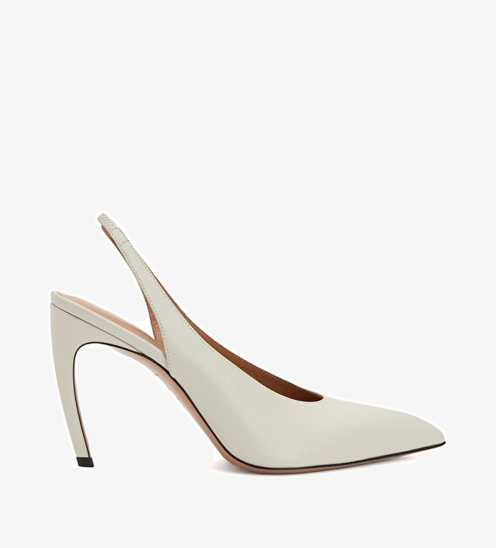 Beyaz Deri Topuklu Ayakkabı - Görsel 1