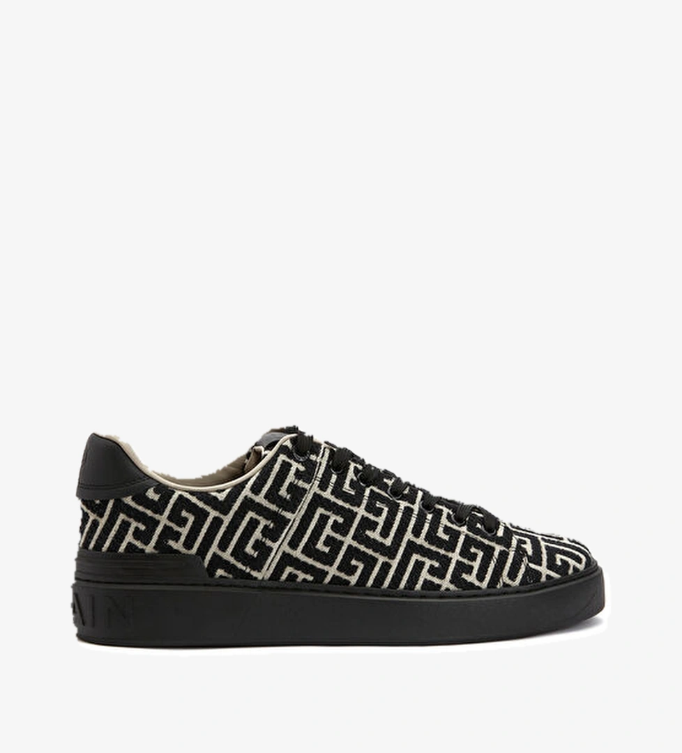 Balmain B-Court Siyah Beyaz Logo Jakarlı Erkek Sneaker model görseli
