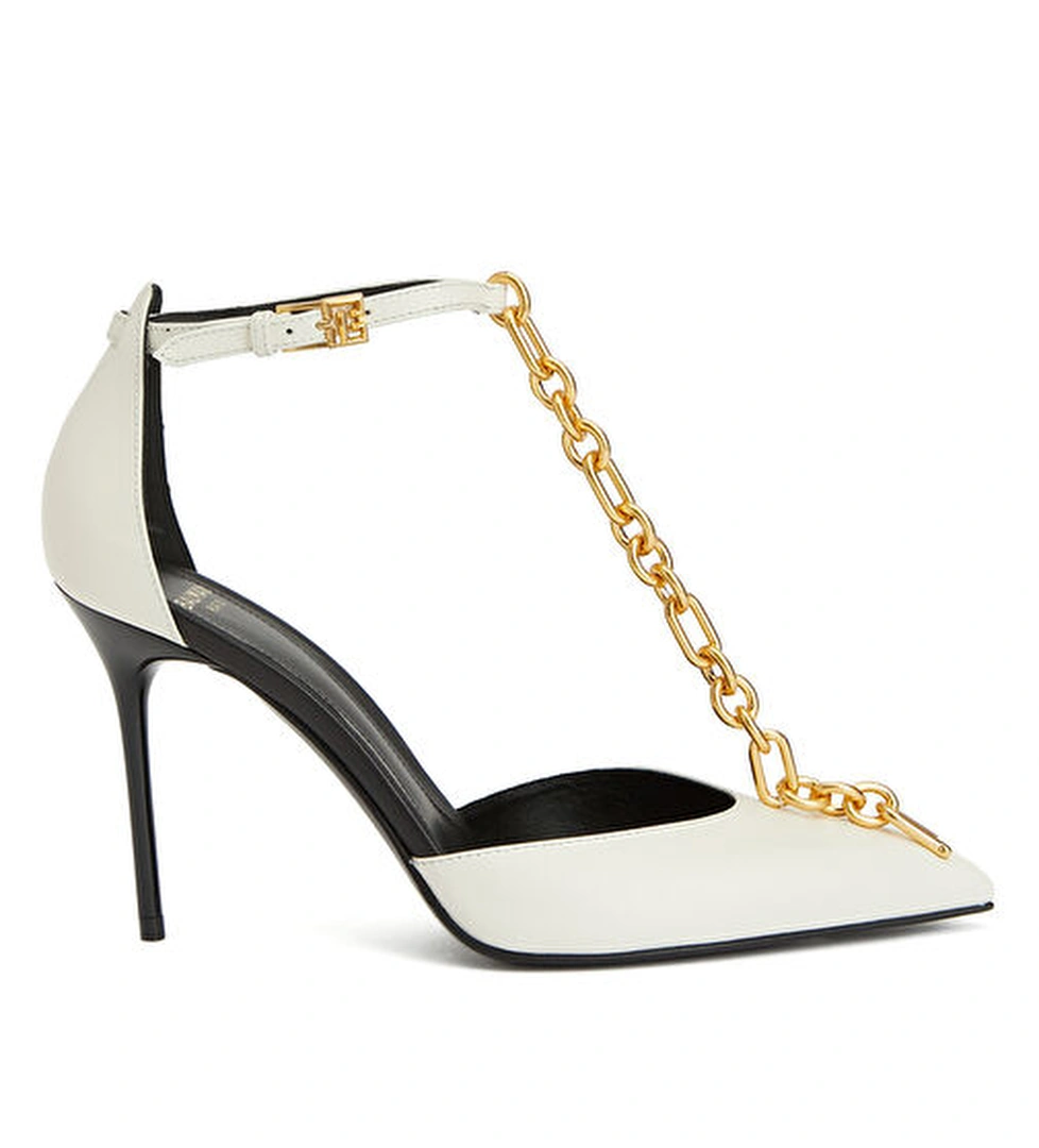 Krem Deri Topuklu Ayakkabı - Görsel 1