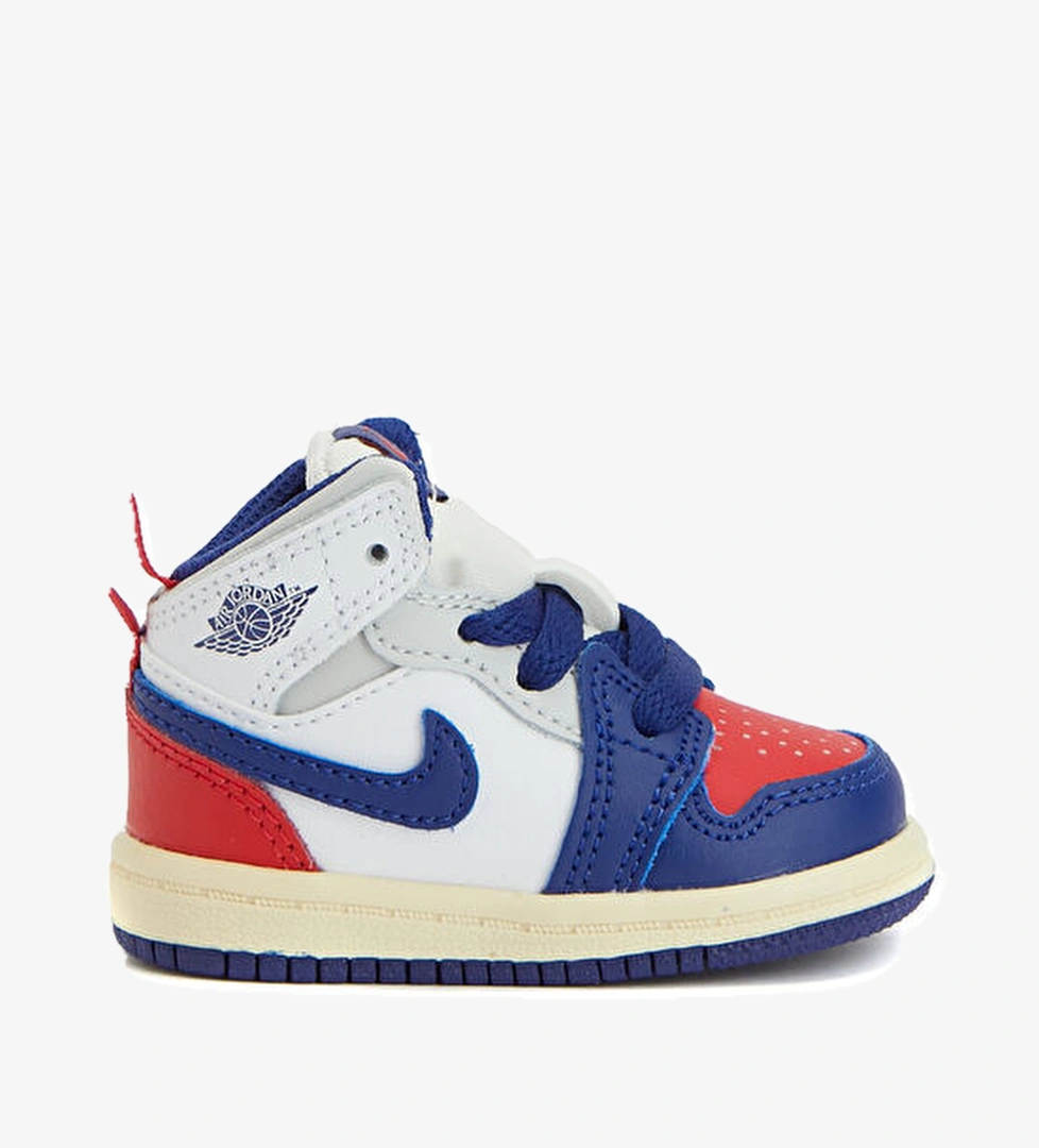 Jordan 1 Mid Beyaz Unisex Çocuk Deri Sneaker - Görsel 1