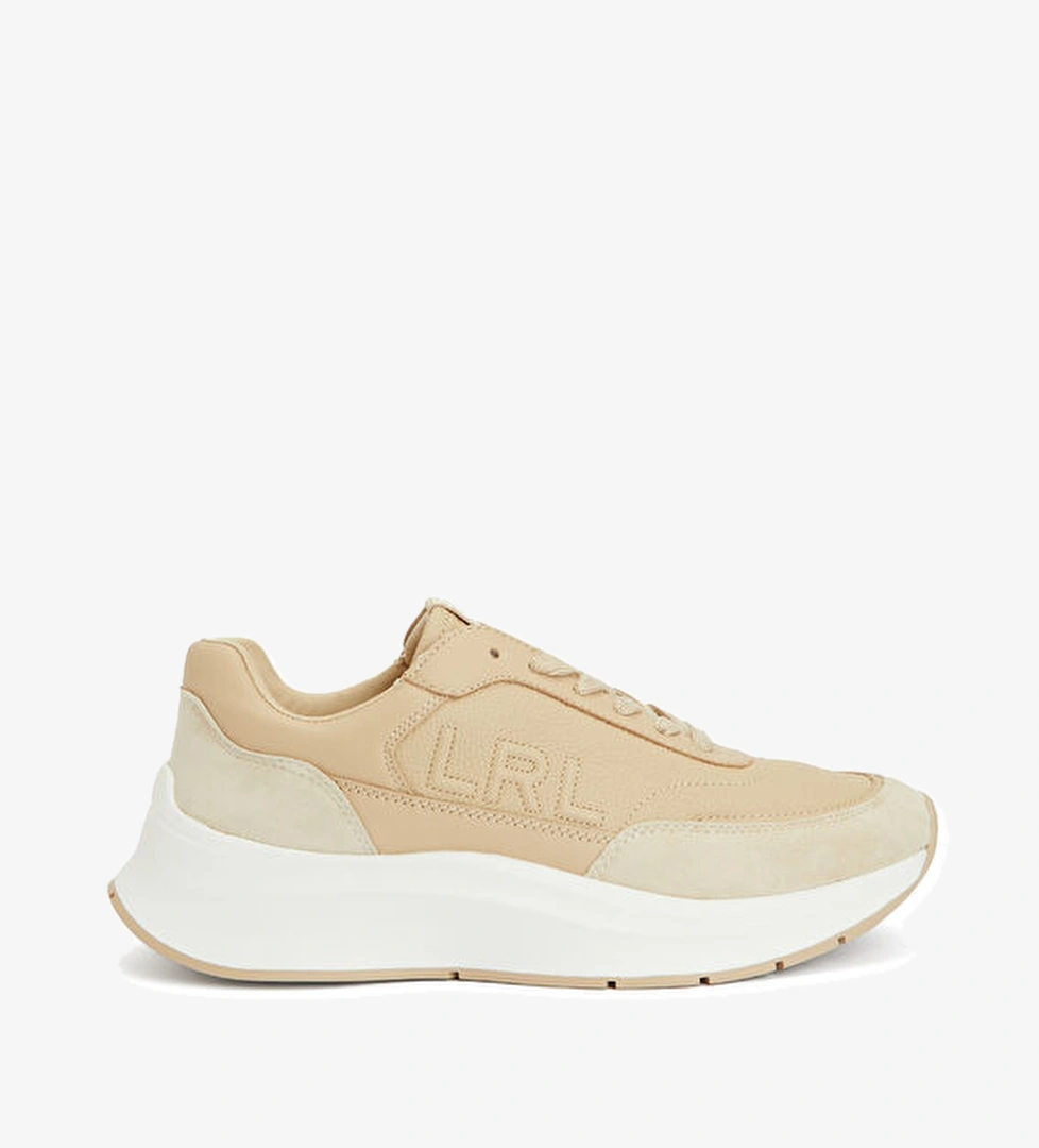 Lauren Ralph Lauren Franky Bej Beyaz Logolu Kadın Deri Sneaker model görseli