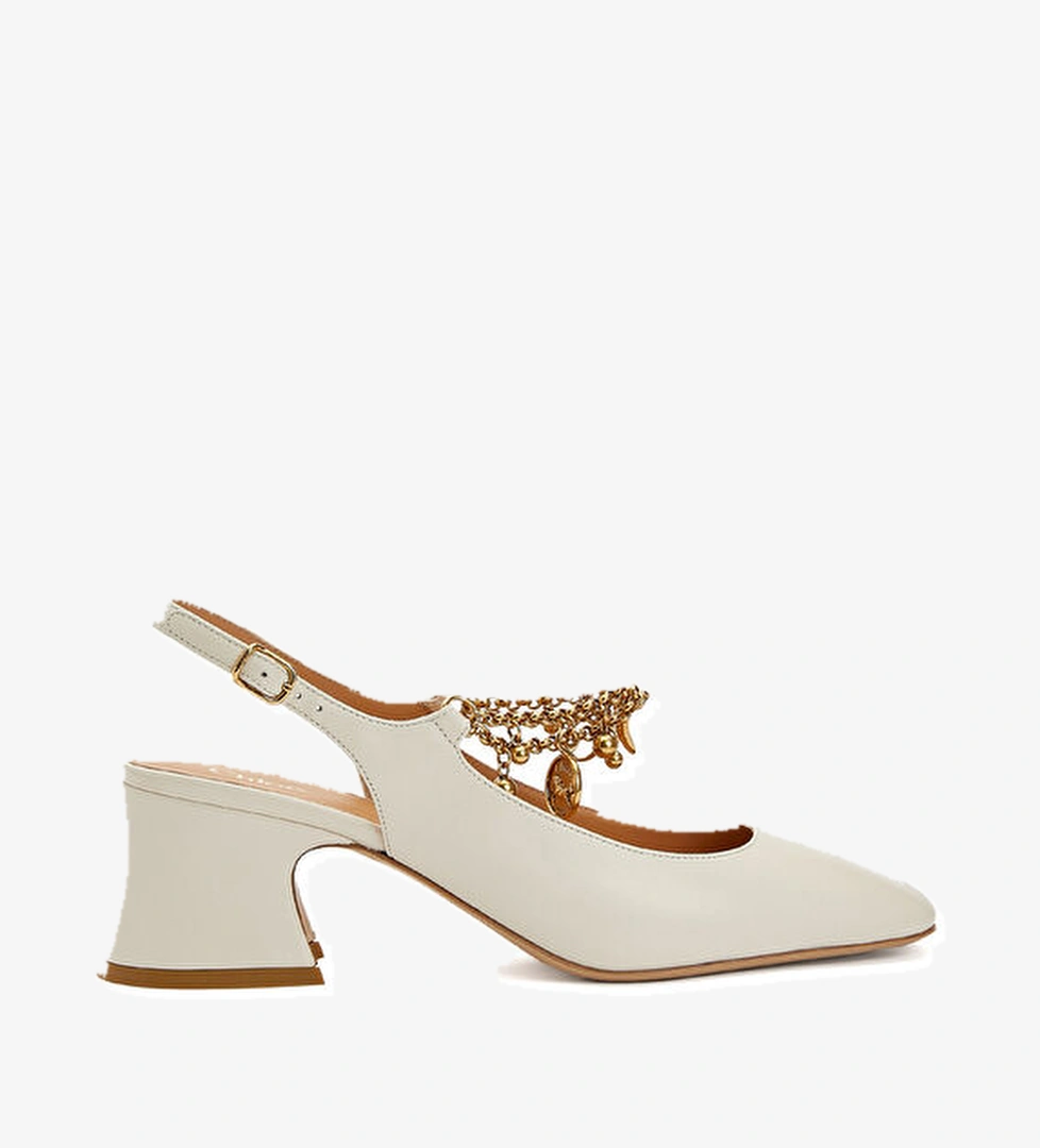 Chloe Ekru Deri Topuklu Ayakkabı model görseli