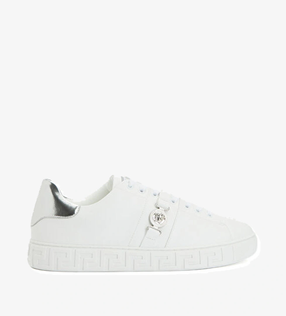 Greca Beyaz Gümüş Logo Tokalı Erkek Sneaker - Görsel 1