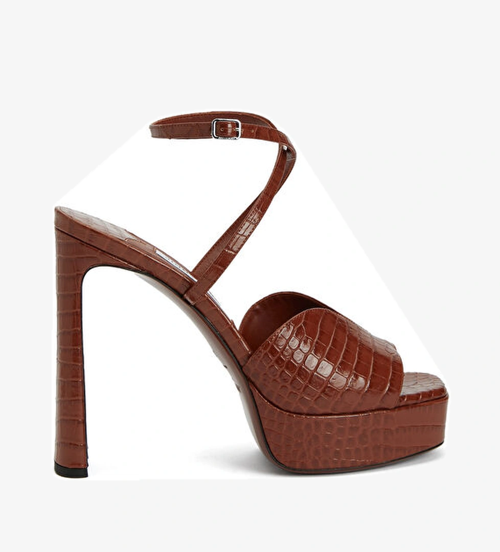 Karli Krokodil Dokulu Kadın Deri Sandalet - Görsel 1