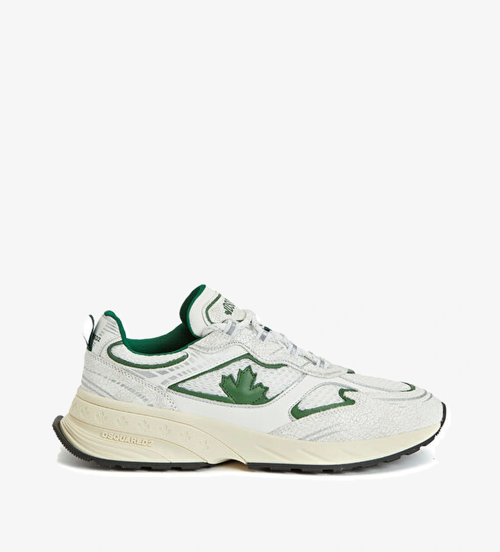 Beyaz Yeşil Erkek Deri Sneaker - Görsel 1