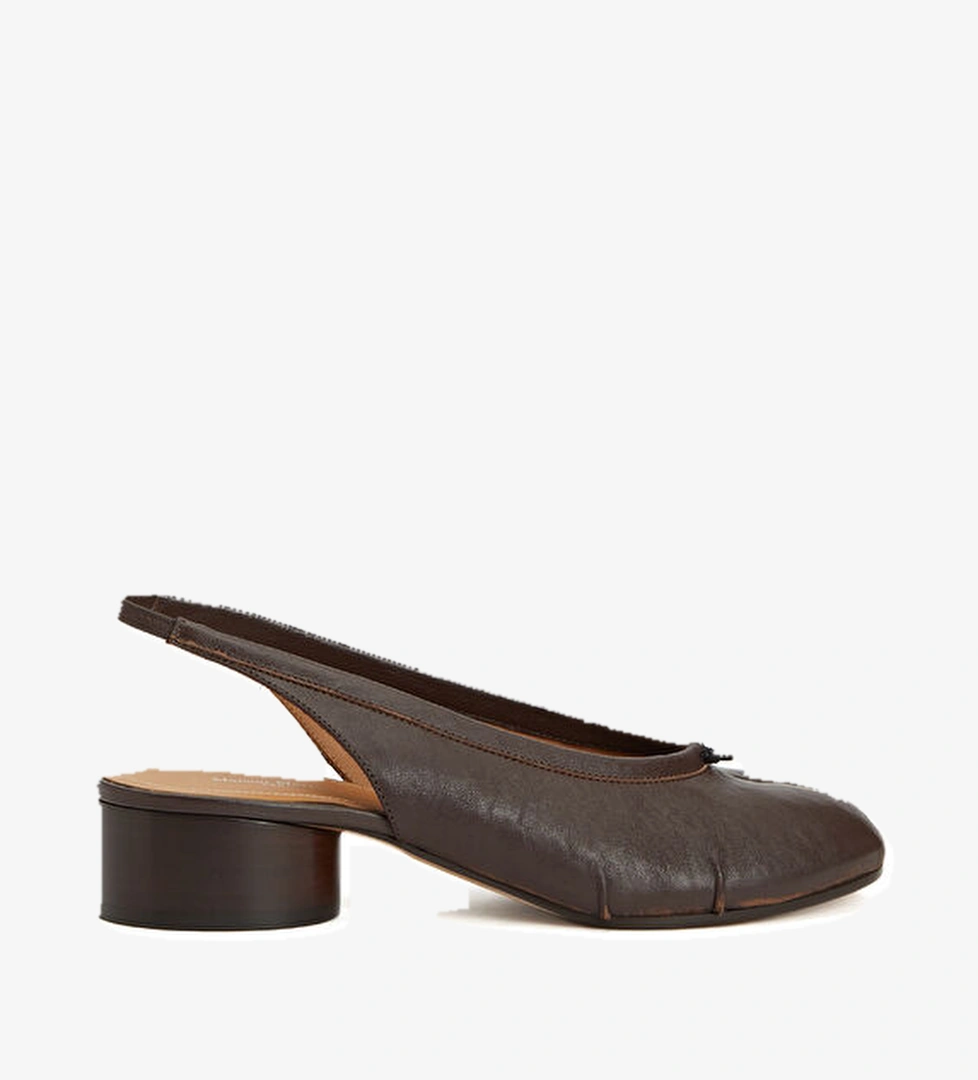 Tabi Kahverengi Deri Topuklu Ayakkabı - Görsel 1