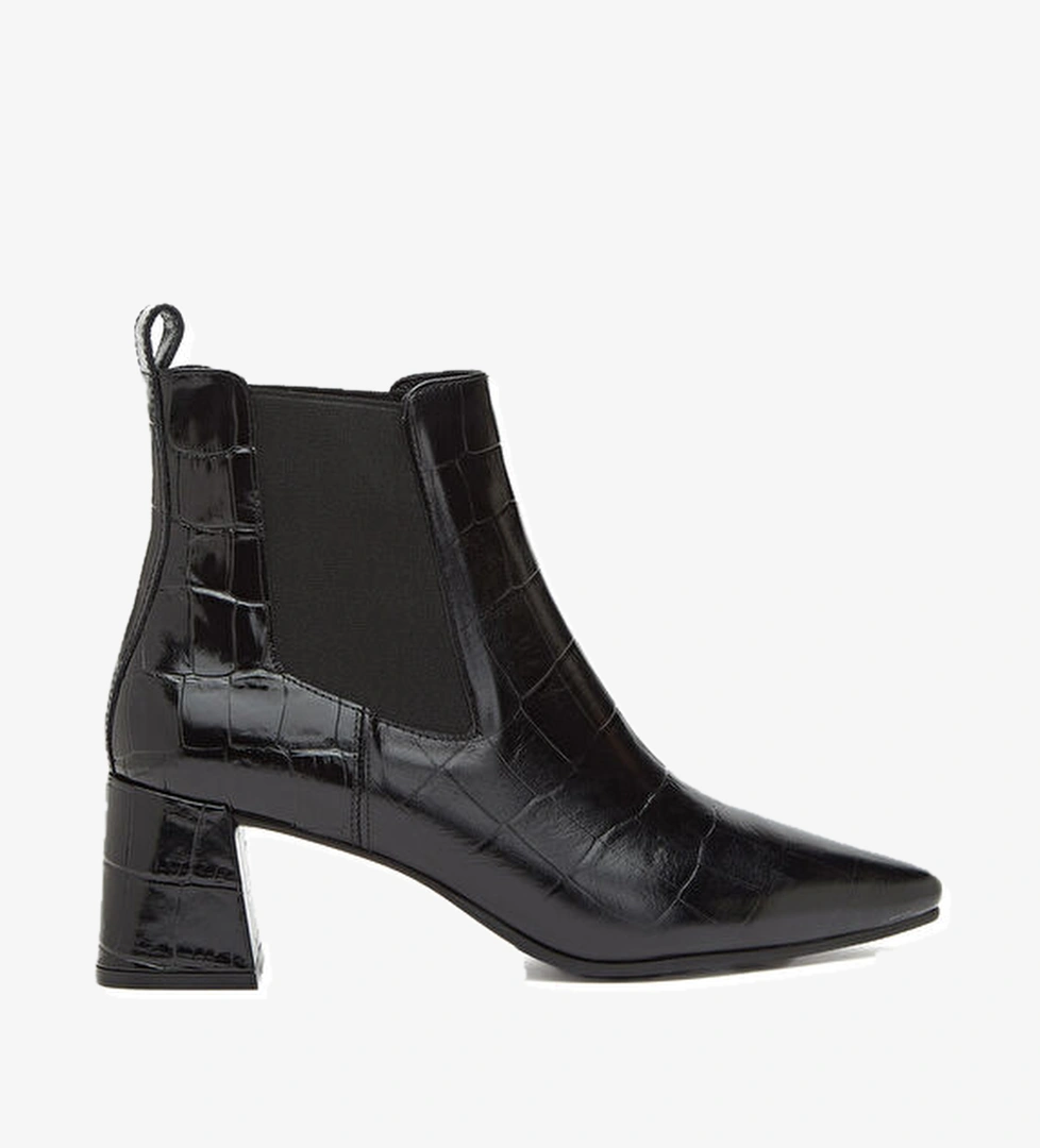 Siyah Krokodil Desenli Kadın Deri Bot - Görsel 1