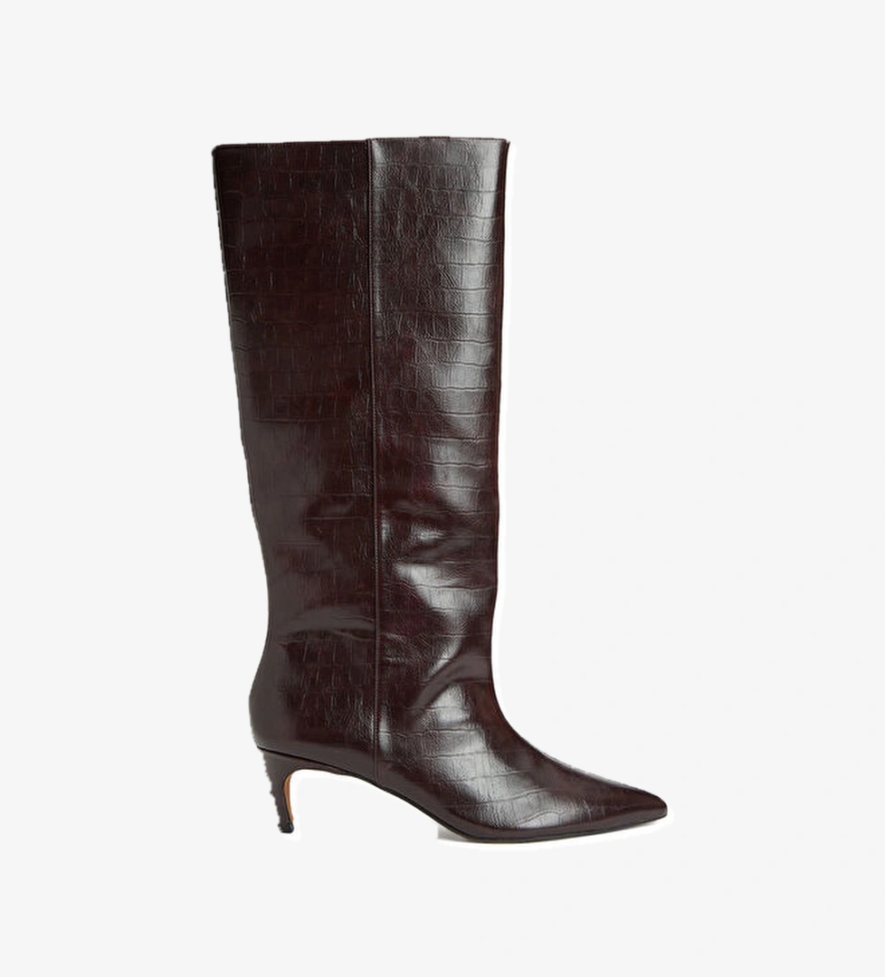 Bordo Kroko Desenli Çizme - Görsel 1