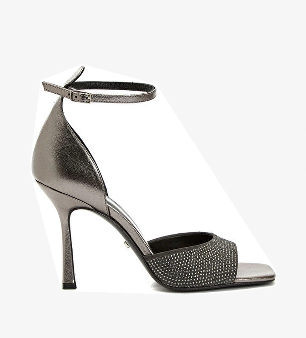 Platin Kadın Deri Sandalet - Görsel 1