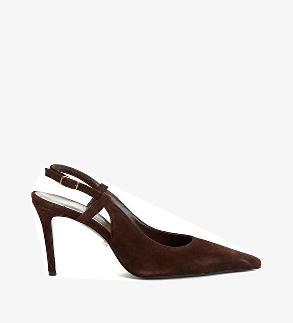 Kahverengi Süet Deri Topuklu Ayakkabı - Görsel 1