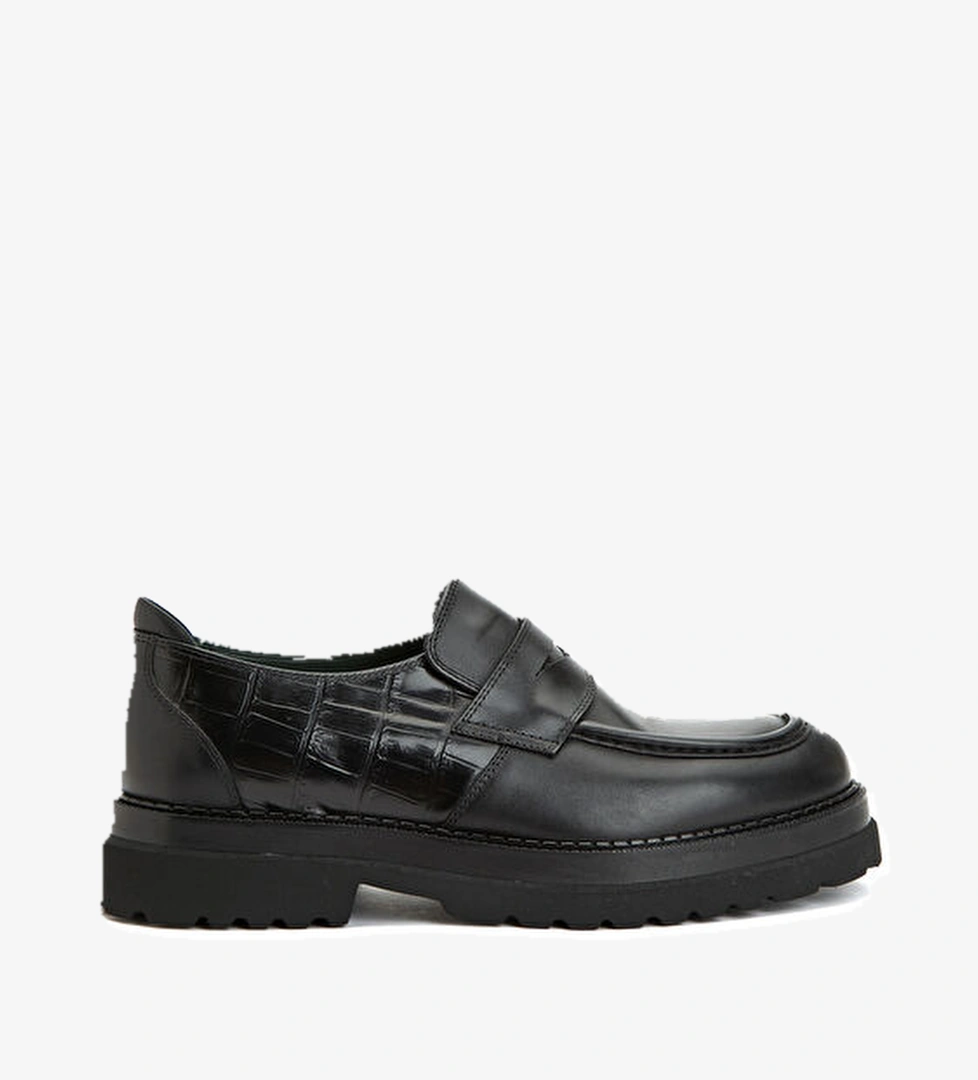 George Hogg Siyah Kroko Detaylı Erkek Deri Loafer model görseli