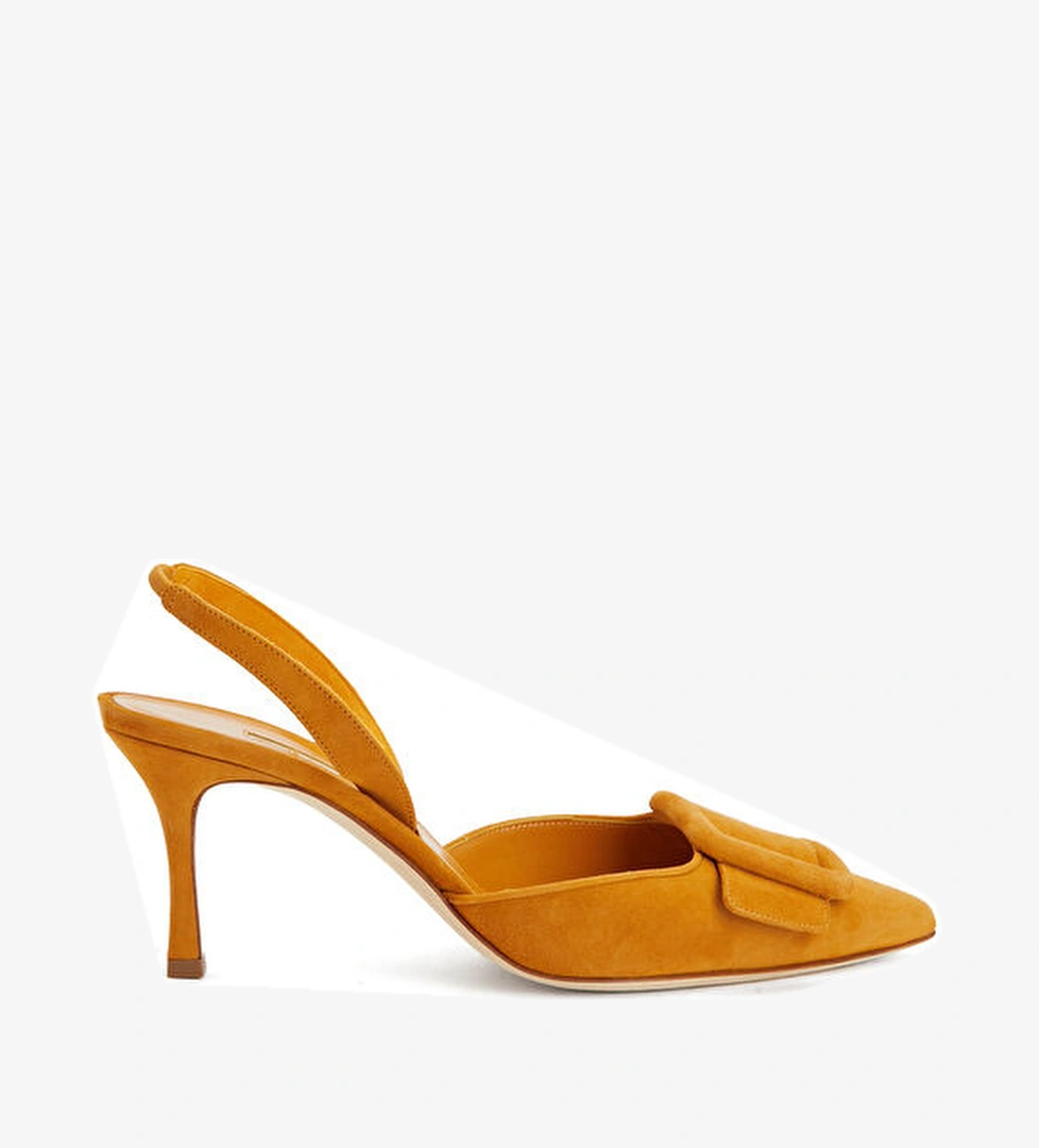Manolo Blahnik Hardal Süet Topuklu Ayakkabı model görseli