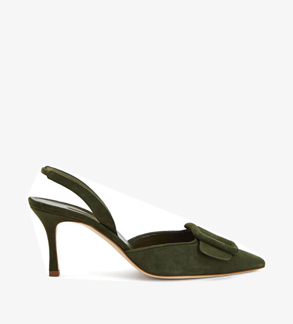 Manolo Blahnik Haki Deri Topuklu Ayakkabı model görseli