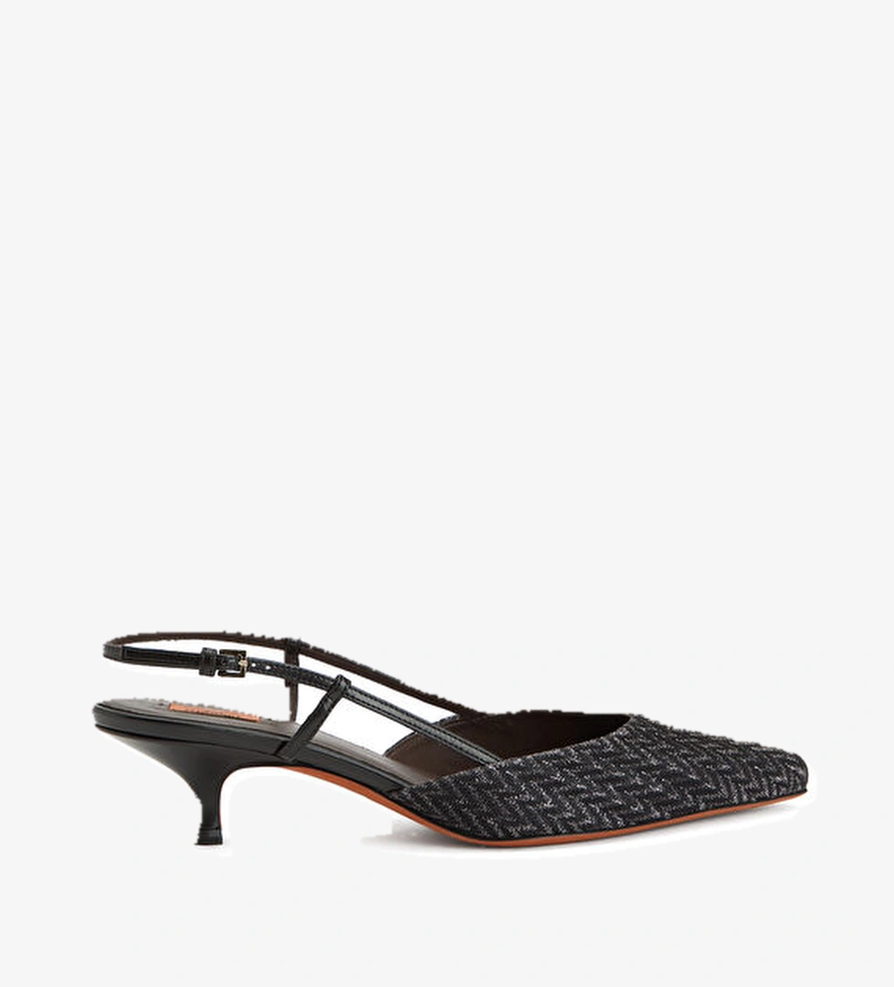 Siyah Zikzak Desenli Kadın Topuklu Ayakkabı - Görsel 1