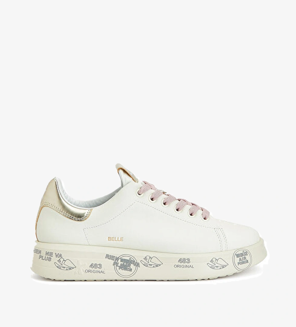 Belle Pembe Beyaz Kadın Deri Sneaker - Görsel 1
