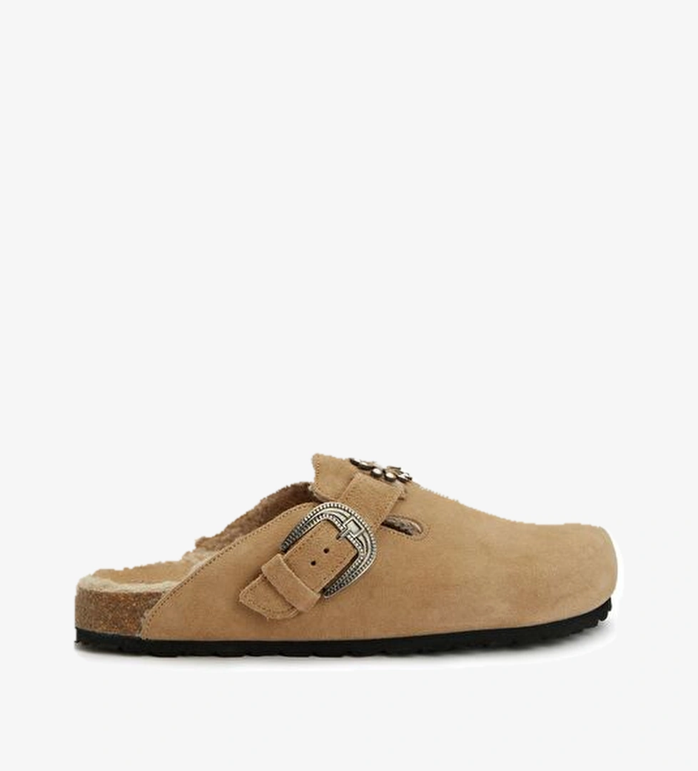 Taji Koyu Bej Kadın Süet Terlik model görseli