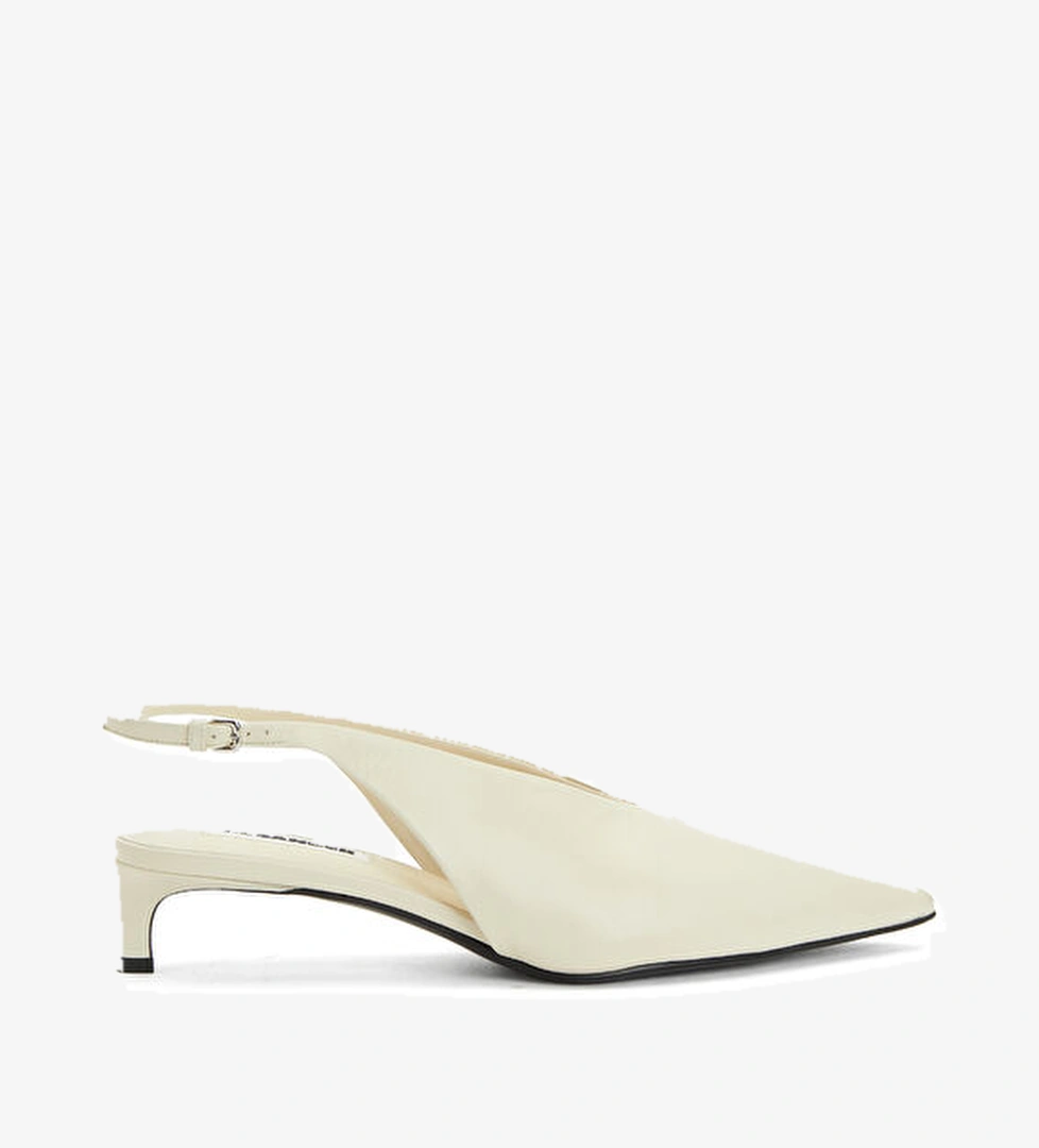 Ekru Deri Topuklu Ayakkabı - Görsel 1