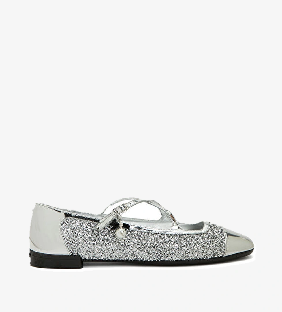 Jimmy Choo Eleri Silver Simli Deri Babet model görseli