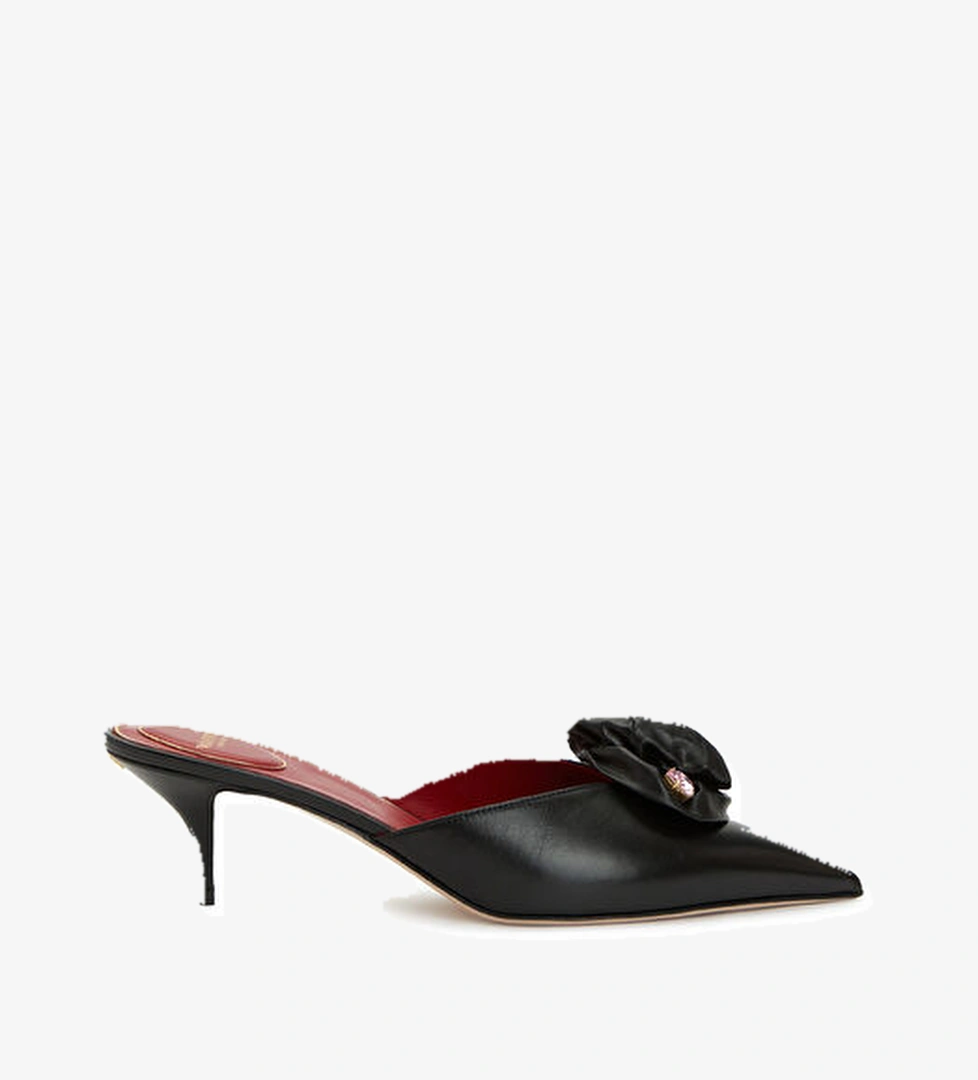 Drip Rose Siyah Kristal Taşlı Deri Terlik - Görsel 1