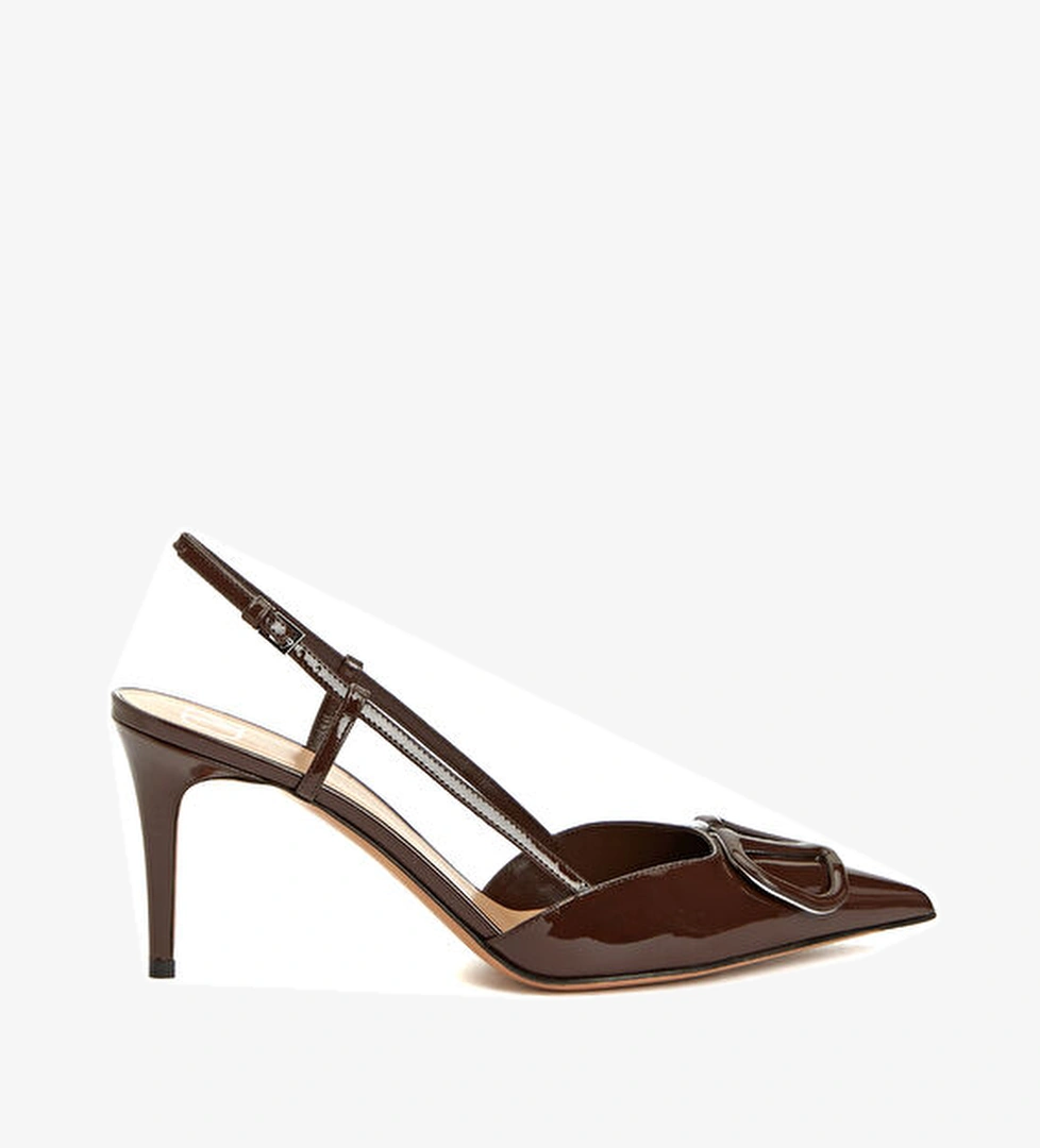 Sling Kahverengi Deri Topuklu Ayakkabı - Görsel 1