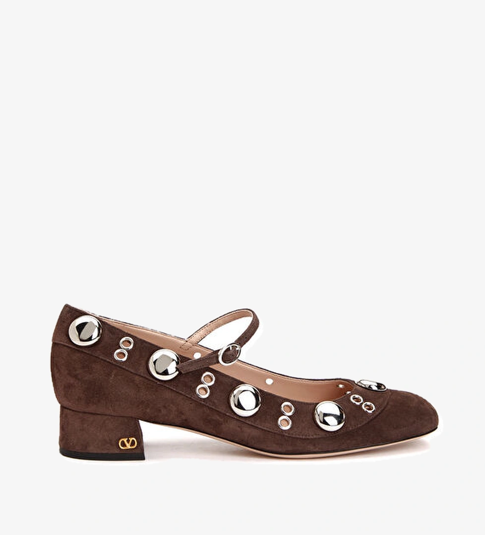 Valentino Garavani Koyu Kahverengi Süet Babet model görseli