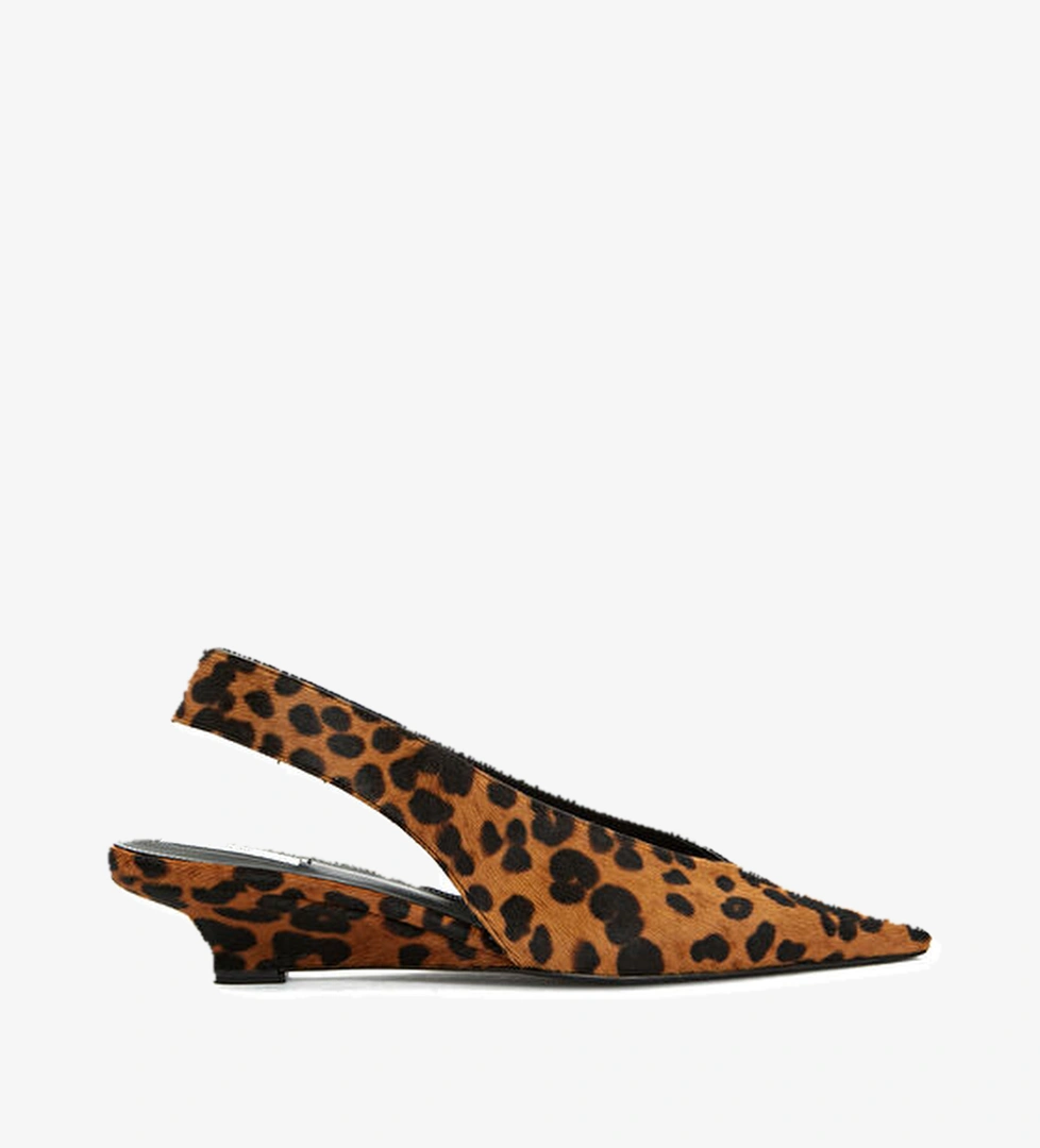 Leopar Desenli Deri Topuklu Ayakkabı - Görsel 1