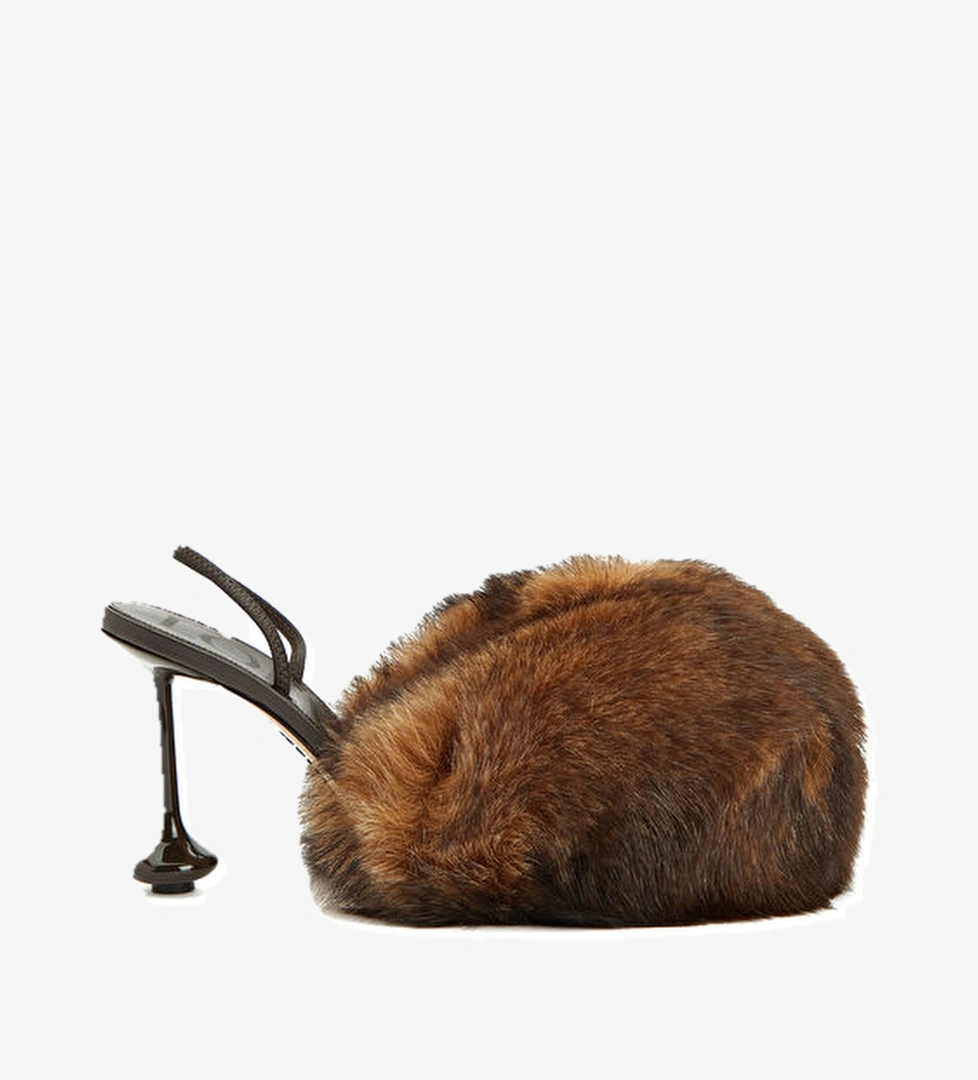 Loewe Toy Kahverengi Shearling Deri Topuklu Ayakkabı model görseli