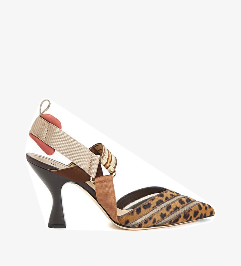 Fendi Leopar Desenli Deri Topuklu Ayakkabı model görseli