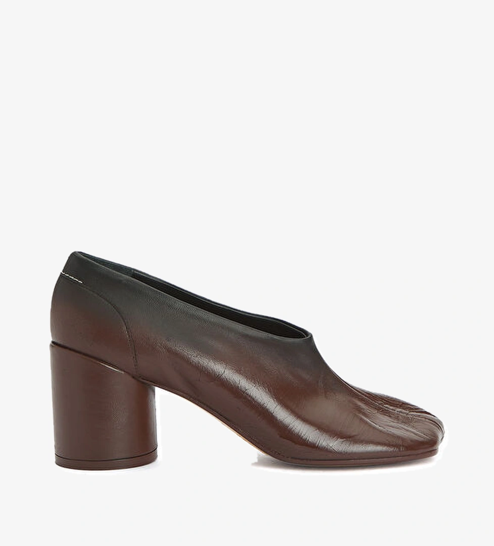 Court Siyah Kahve Deri Topuklu Ayakkabı - Görsel 1
